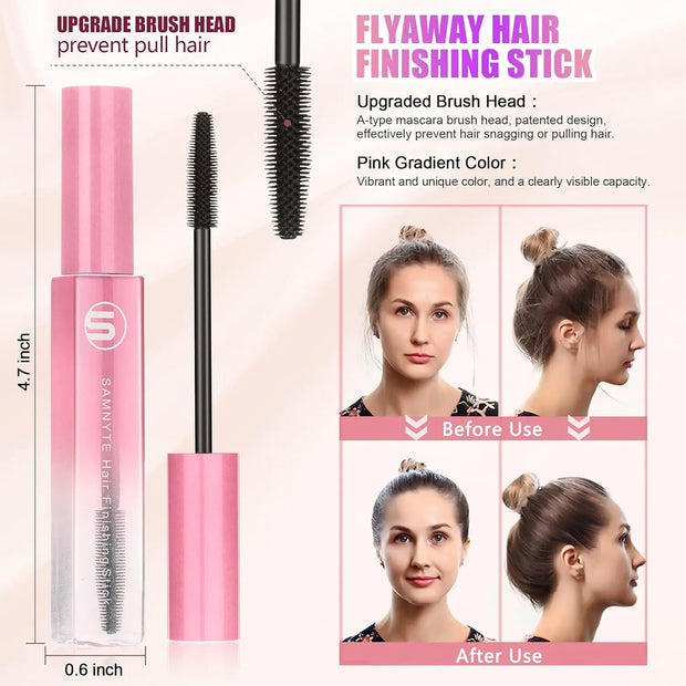 Hair Finishing Stick, 2pcs Hair Mascara for Flyaway Tamer, Fly Away Hair Tamer Stick for Enhance Gloss of Hair, Anti Frizz Broken Hair Baby Hair Flash Moment Flyaway Stick, Non-Greasy (pink)by Samnyte 0.35 Fl Oz (Pack of 2) Pink