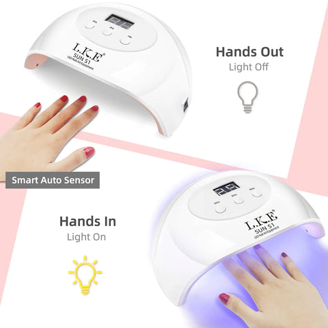 LKE UV LED Nail Lamp, Nail Dryer 72W Gel Nail Polish Curing Lamp UV Nail Lamp LED Nail Lamp for Gel Nail Polish Kit Nail Light Nail Art Accessories White (White)