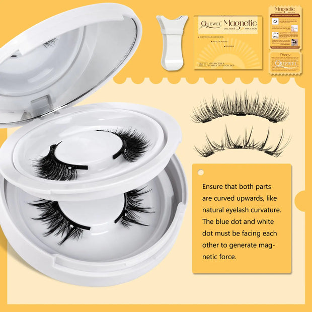 QUEWEL Magnetic Eyelashes Natural Look, 2 Pair Reusable Magnetic Eyelashes with Applicator, No Glue Needed Magnetic Eyelashes Magnetic Lashes Kit, Easy to Wear and Remove(Magnetic Eyelashes-A02) 0-Magnetic Eyelashes kit-A02