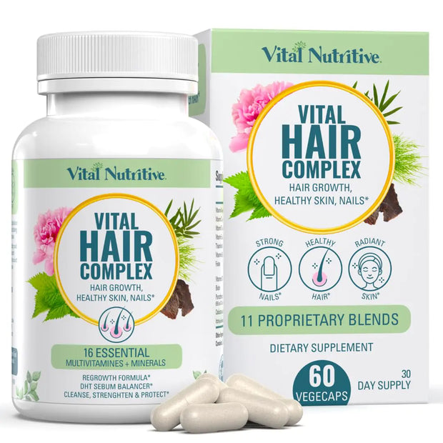 Vital Hair Complex -Hair Growth Vitamins for Women and Men -Biotin & Vitamin B -Hair Growth Supplement for Healthy Hair Skin & Nails -Hormone & Gluten Free -Hair Vitamins for Women 60 Count (Pack of 1)