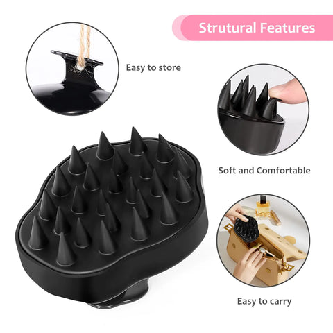 Hair Scalp Massager Shampoo Brush,Soft Silicone Hair Scrub Brush for Wet Dry Hair, Relax Scalp, Reduce Dandruff,Promote Hair Growth,Scalp Scrubber Hair Care Tools for Shower (Black) Black