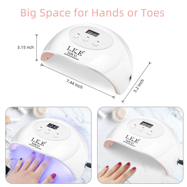 LKE UV LED Nail Lamp, Nail Dryer 72W Gel Nail Polish Curing Lamp UV Nail Lamp LED Nail Lamp for Gel Nail Polish Kit Nail Light Nail Art Accessories White (White)